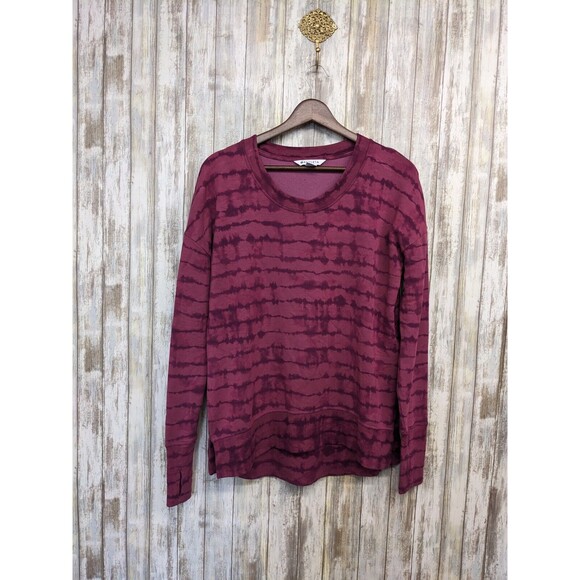 Athleta Coaster Luxe Printed Sweatshirt Long Sleeve Fuschia Thumb Holes Sz Small - Picture 1 of 12